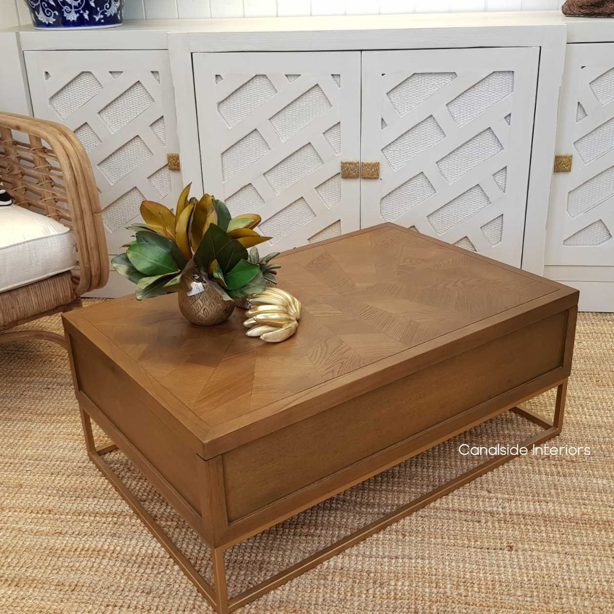 Huxley Mosaic Gold Inlay Coffee Table with Storage TABLES, TABLES Coffee Tables, LIVING Room, LIVING Coffee & Side Tables Plantation Hamptons