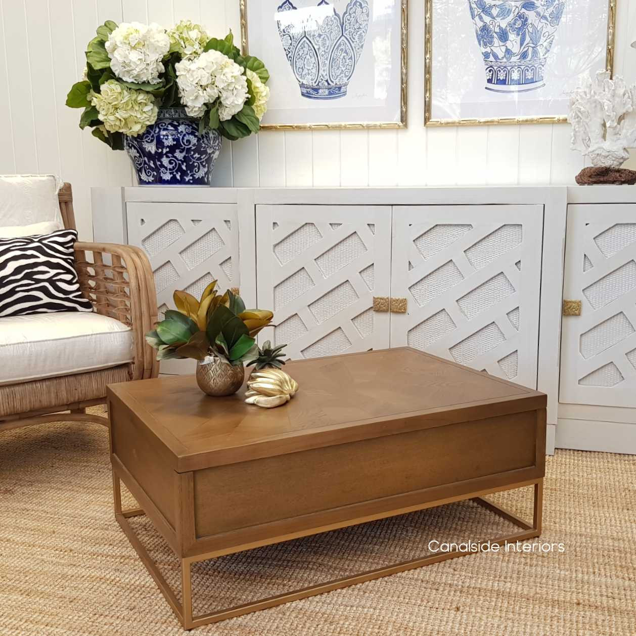 Huxley Mosaic Gold Inlay Coffee Table with Storage TABLES, TABLES Coffee Tables, LIVING Room, LIVING Coffee & Side Tables Plantation Hamptons