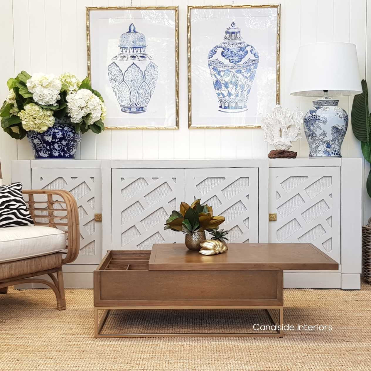 Huxley Mosaic Gold Inlay Coffee Table with Storage TABLES, TABLES Coffee Tables, LIVING Room, LIVING Coffee & Side Tables Plantation Hamptons