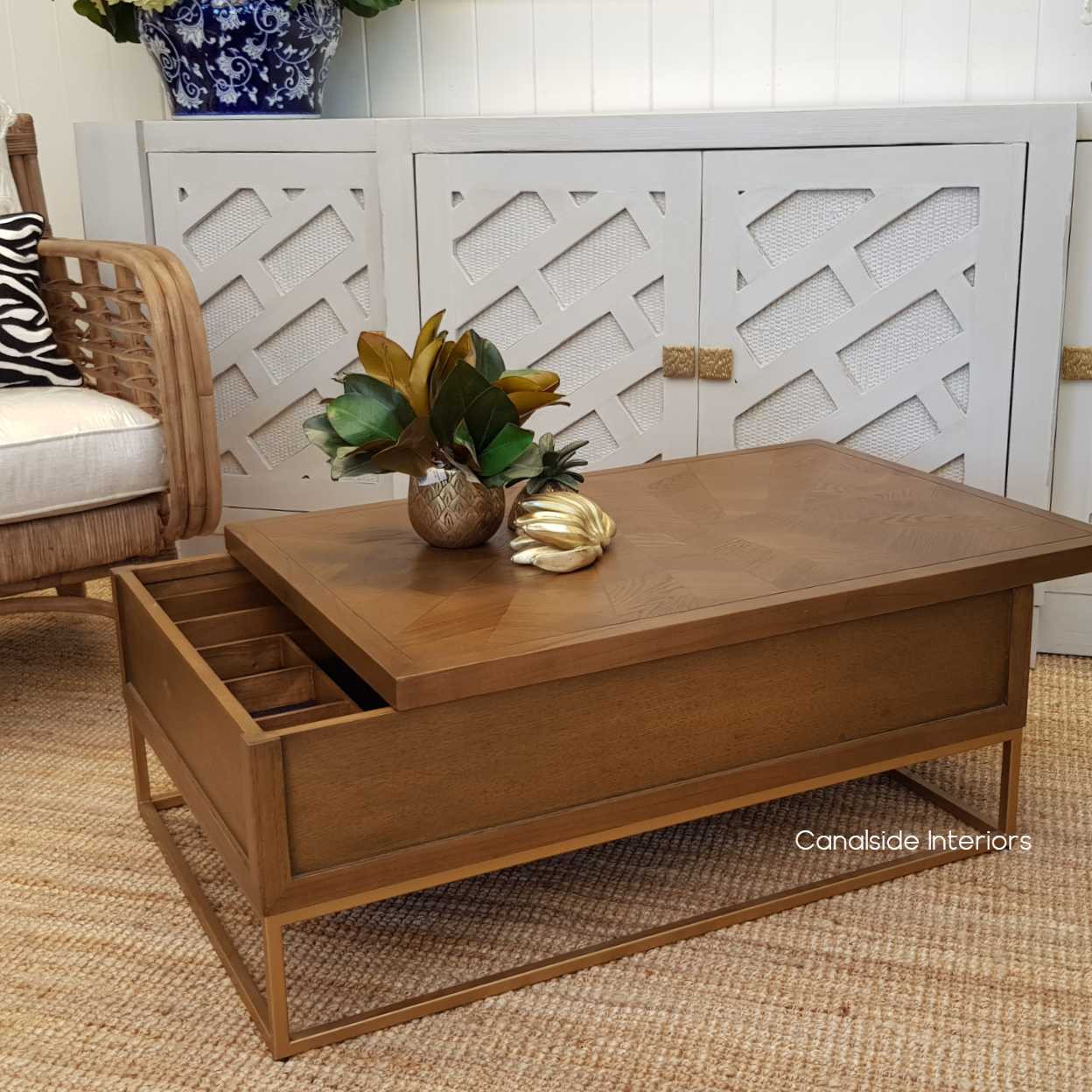 Huxley Mosaic Gold Inlay Coffee Table with Storage TABLES, TABLES Coffee Tables, LIVING Room, LIVING Coffee & Side Tables Plantation Hamptons