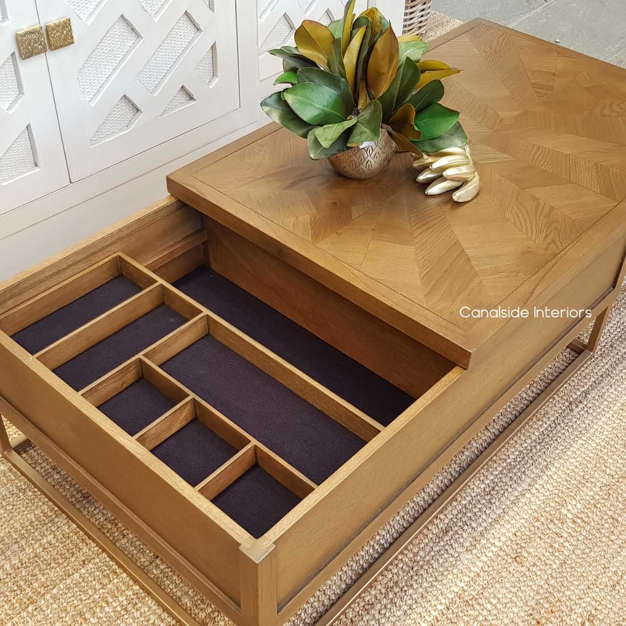 Huxley Mosaic Gold Inlay Coffee Table with Storage TABLES, TABLES Coffee Tables, LIVING Room, LIVING Coffee & Side Tables Plantation Hamptons