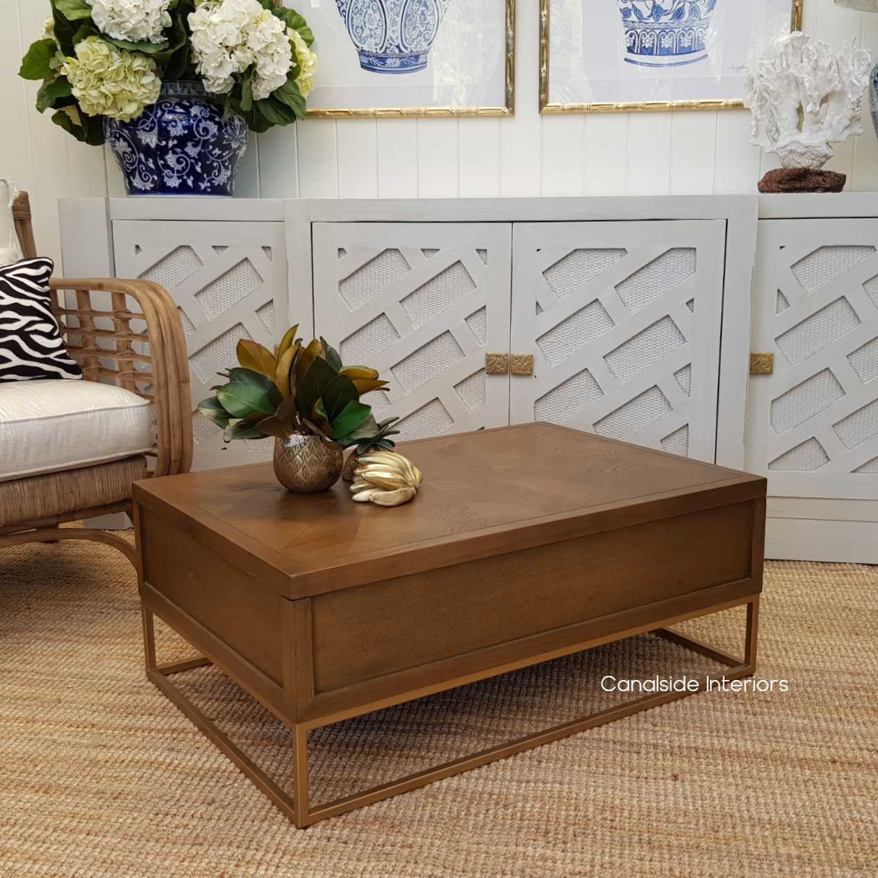 Huxley Mosaic Gold Inlay Coffee Table with Storage TABLES, TABLES Coffee Tables, LIVING Room, LIVING Coffee & Side Tables Plantation Hamptons