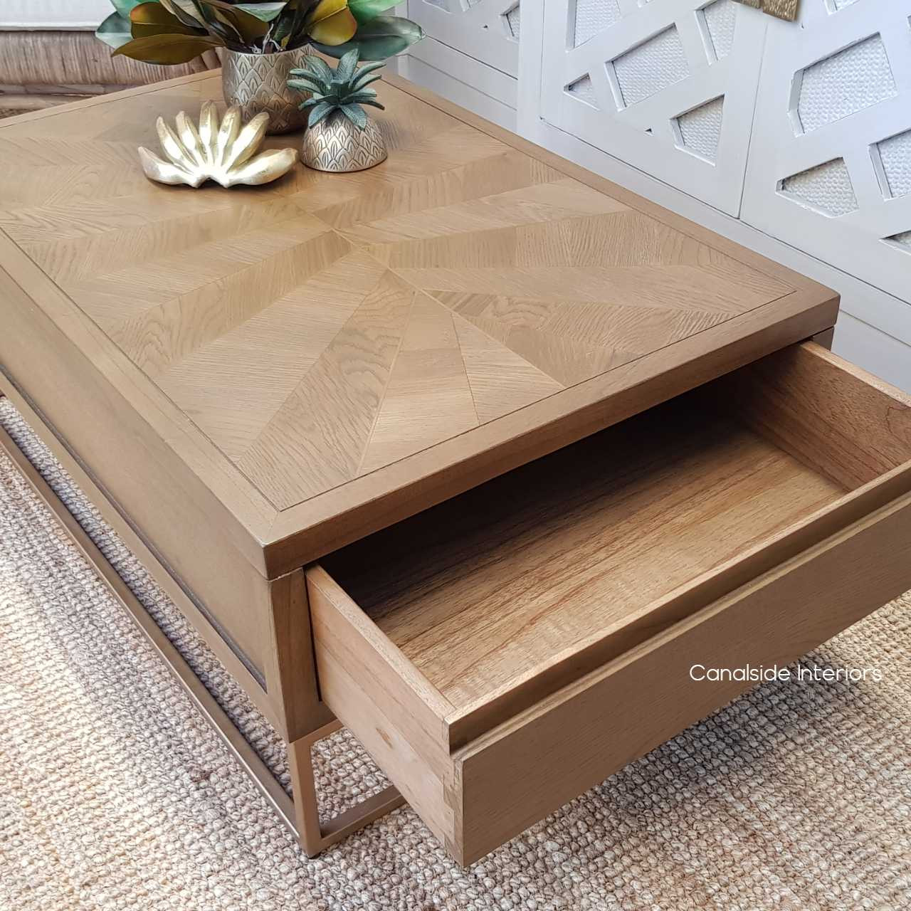 Huxley Mosaic Gold Inlay Coffee Table with Storage TABLES, TABLES Coffee Tables, LIVING Room, LIVING Coffee & Side Tables Plantation Hamptons