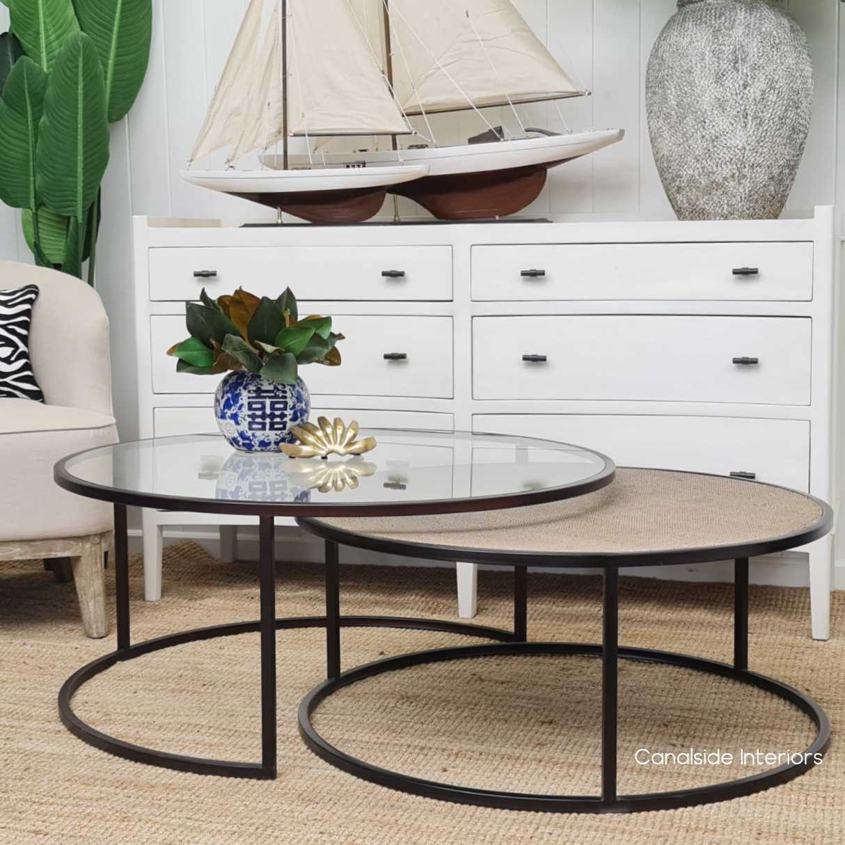Offering flexible staging options, the Knox Rattan Tables showcase the quality and modern design ideal for any coastal or Hamptons-inspired home decor