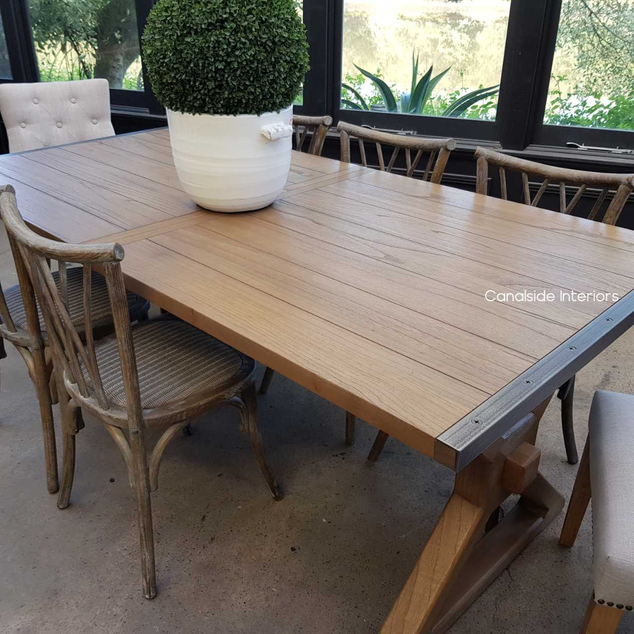 Catalina Double Extension Dining Table X-Base Cross Base metal detail tables, extension tables, hamptons, hamptons table, provincial, plantation, dining tables, trestle base, dining room, nautical, coastal