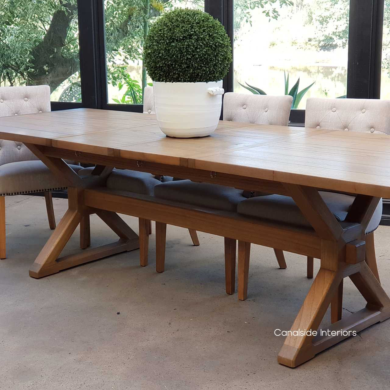 Catalina Double Extension Dining Table X-Base Cross Base metal detail tables, extension tables, hamptons, hamptons table, provincial, plantation, dining tables, trestle base, dining room, nautical, coastal