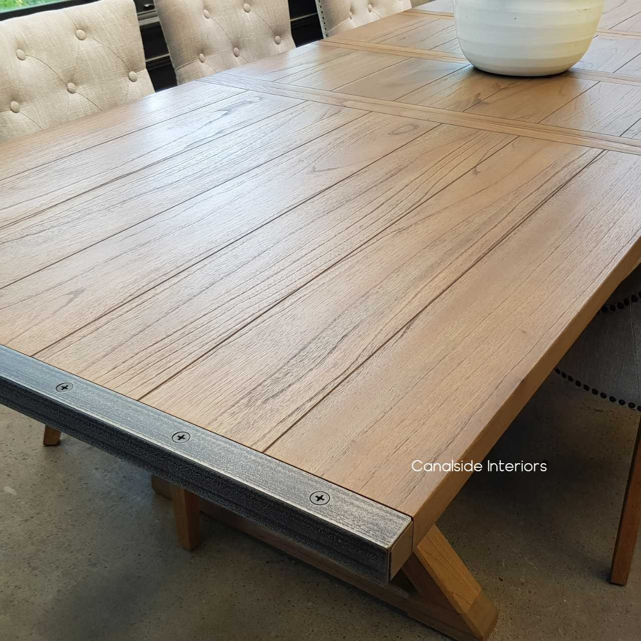 Catalina Double Extension Dining Table X-Base Cross Base metal detail tables, extension tables, hamptons, hamptons table, provincial, plantation, dining tables, trestle base, dining room, nautical, coastal