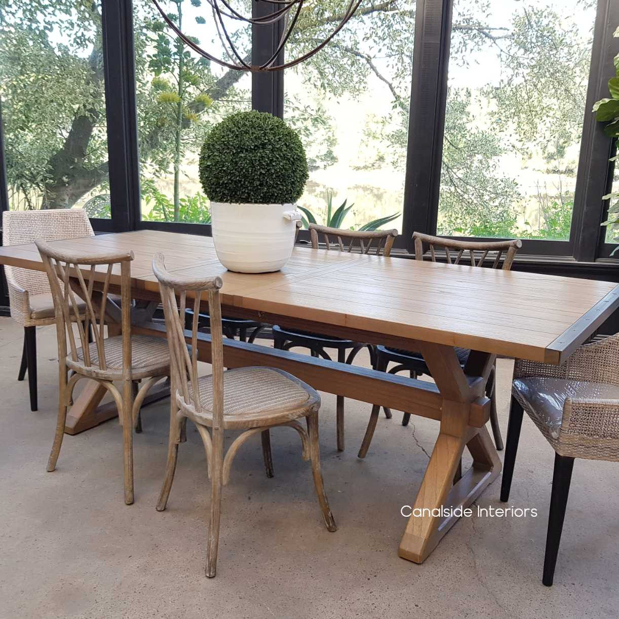 Catalina Double Extension Dining Table X-Base Cross Base metal detail tables, extension tables, hamptons, hamptons table, provincial, plantation, dining tables, trestle base, dining room, nautical, coastal