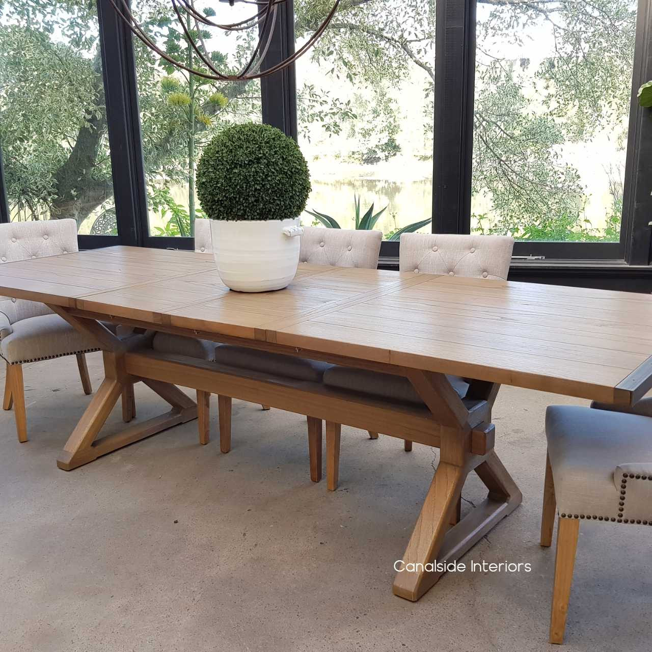 Catalina Double Extension Dining Table X-Base Cross Base metal detail tables, extension tables, hamptons, hamptons table, provincial, plantation, dining tables, trestle base, dining room, nautical, coastal