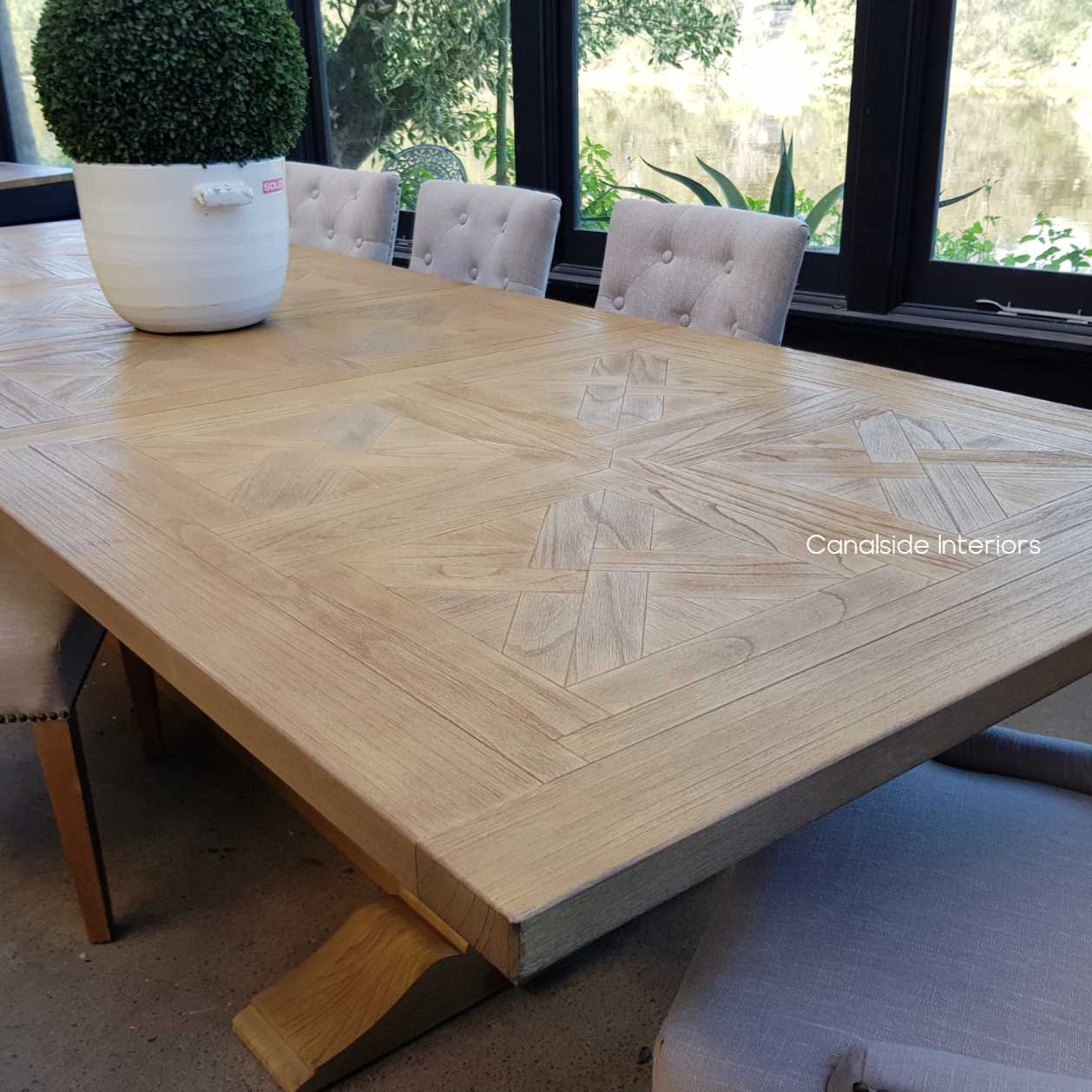 Balmoral Parquetry Double Extension Dining Table tables, extension tables, hamptons, hamptons table, provincial, plantation, dining tables, trestle base, dining room
