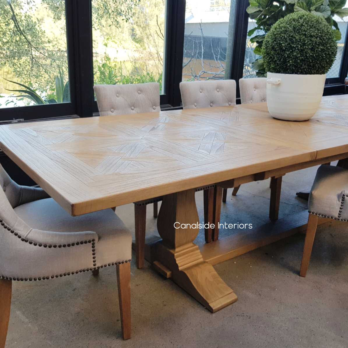 Balmoral Parquetry Double Extension Dining Table tables, extension tables, hamptons, hamptons table, provincial, plantation, dining tables, trestle base, dining room