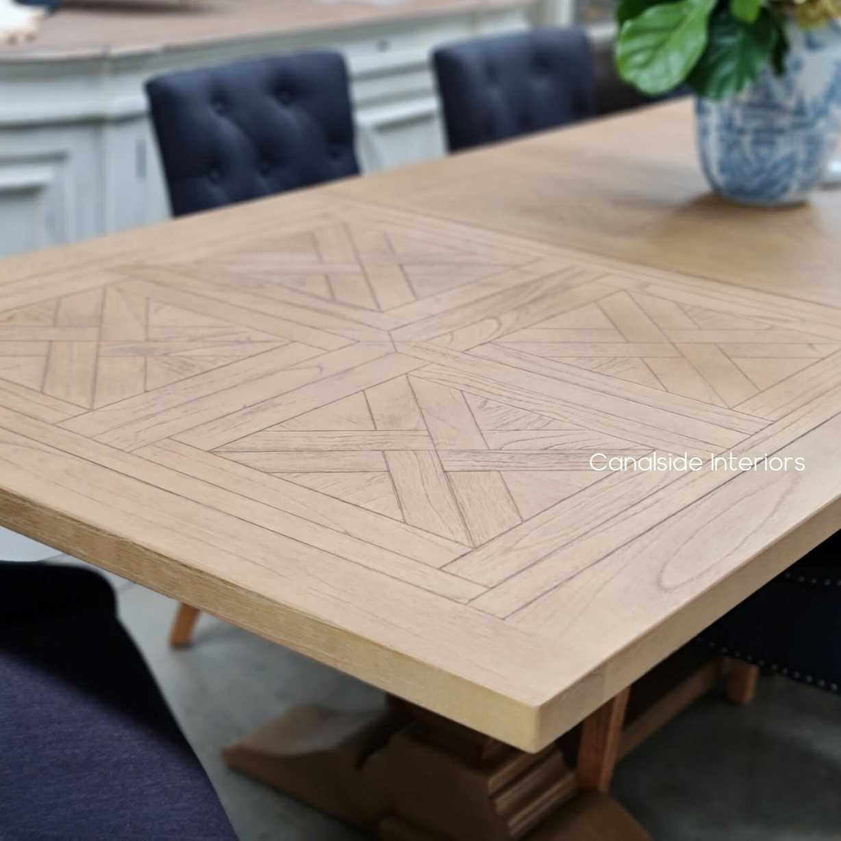 Balmoral Parquetry Double Extension Dining Table tables, extension tables, hamptons, hamptons table, provincial, plantation, dining tables, trestle base, dining room