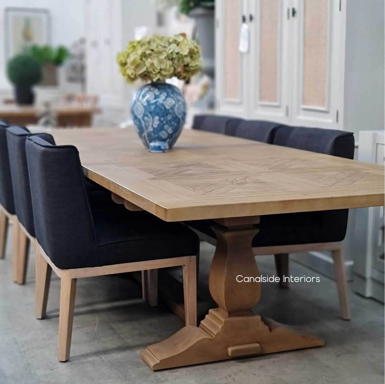 Balmoral Parquetry Double Extension Dining Table tables, extension tables, hamptons, hamptons table, provincial, plantation, dining tables, trestle base, dining room