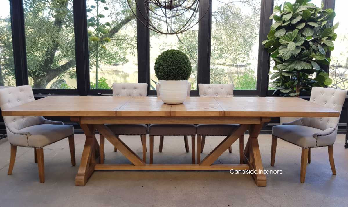 Harvest Double Extension Dining Table tables, extension tables, hamptons, hamptons table, provincial, plantation, dining tables, trestle base, dining room, cross base, cross dining table, rustic, criss cross, farmhouse, coastal