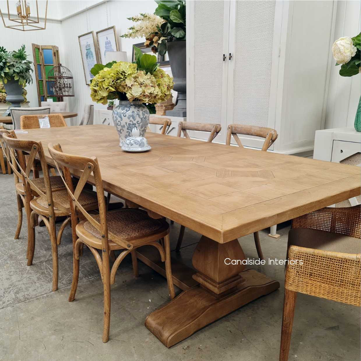 Como Parquetry Double Extension Banquet Dining Table tables, hamptons, hamptons, hampton table, provincial, plantation, dining tables, trestle base, dining room banquet