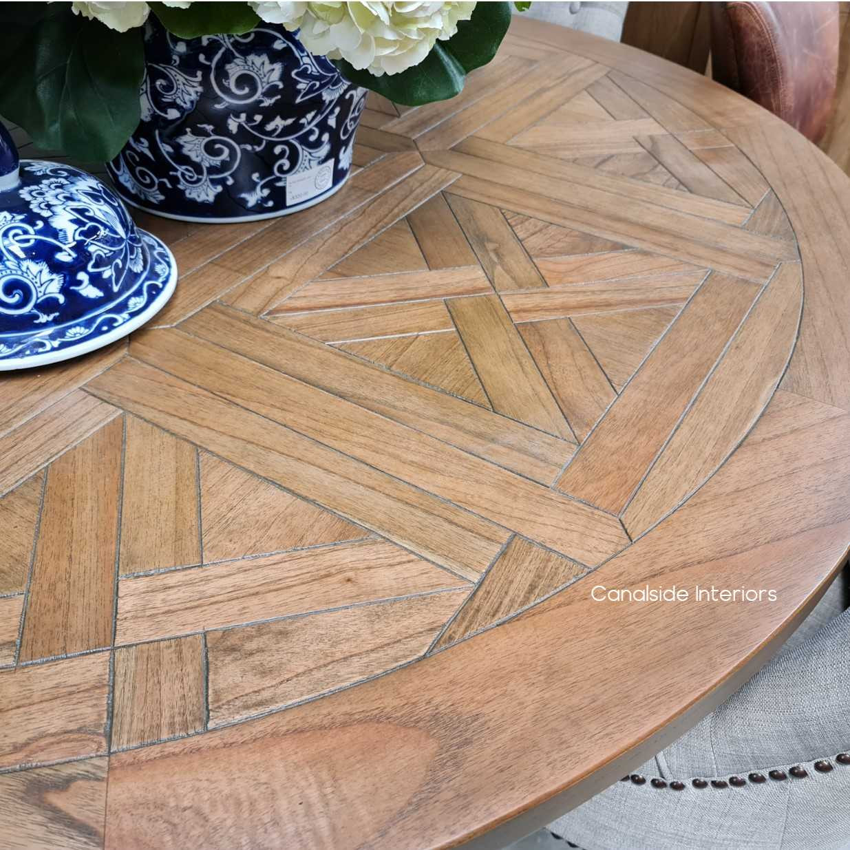 Stamford Parquetry Round Dining Table tables, hamptons, hampton table, provincial, plantation, dining tables, trestle base, dining room