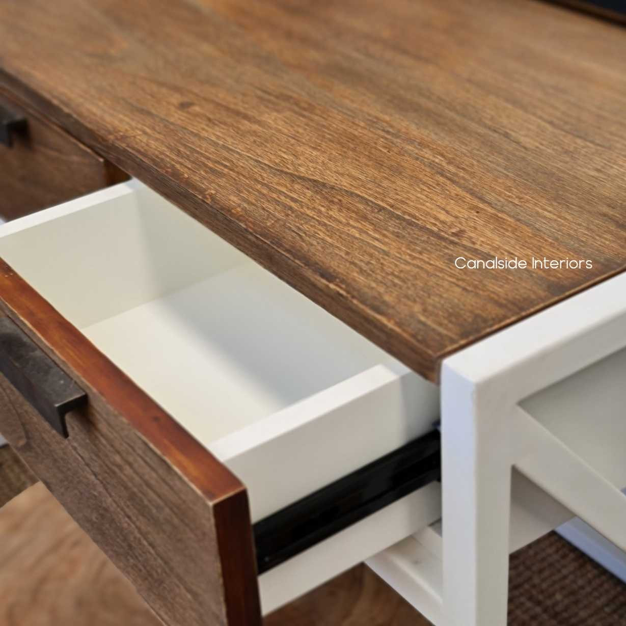 Botanique Desk Distressed White with walnut Drawers  TABLES, STORAGE Consoles & Desks, BEDROOM Bedsides, PLANTATION STYLE chinoiserie