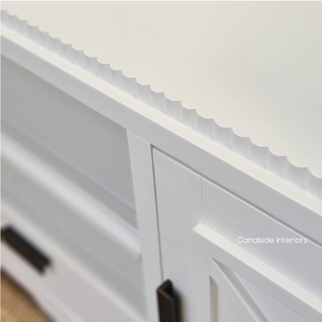 Timeless appeal meets contemporary design in the white Ellery TV Unit, ideal for your bedroom entertainment - Canalside Interiors