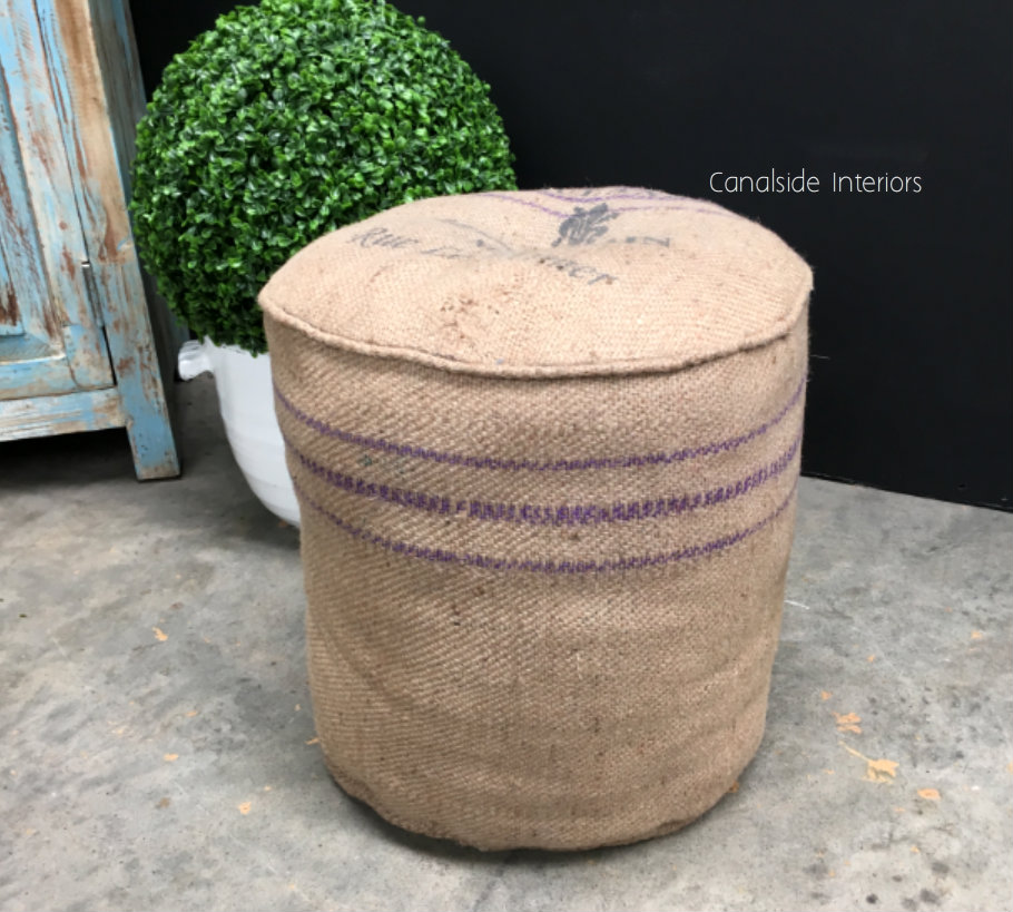 Zoe Hessian Industrial Ottoman Pouf  INDUSTRIAL RUSTIC Style, Recycled Furniture, Accessories, CHAIRS, CAFE FURNITURE, CHAIRS Stools, BEDROOM Headboards & Ottomans, CAFE FURNITURE Stools & Chairs