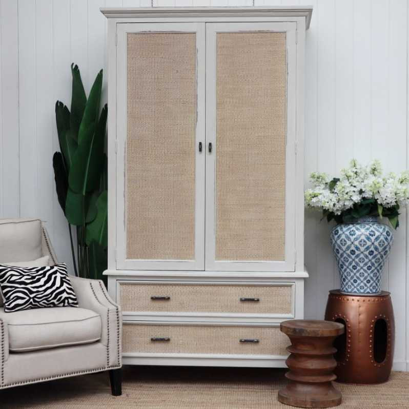 Brielle Rattan Wardrobe Cupboard - Stone/Natural Rattan - Sold Out