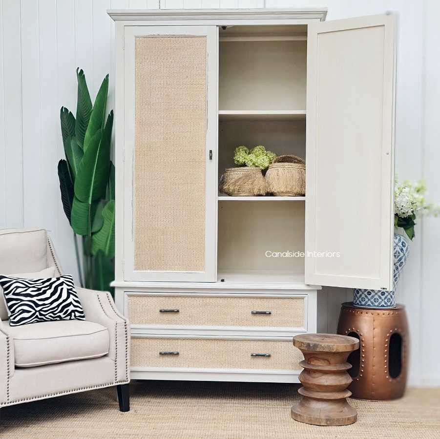 Styling the Brielle wardrobe in a bedroom setting, illustrating how it seamlessly blends with various decor styles from British Colonial to Hamptons.