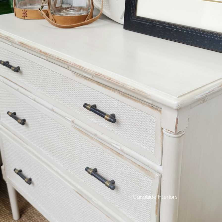 Close-up of the Brielle Chest's rattan texture, emphasizing the quality craftsmanship ideal for a luxurious coastal bedroom - Canalside Interiors.