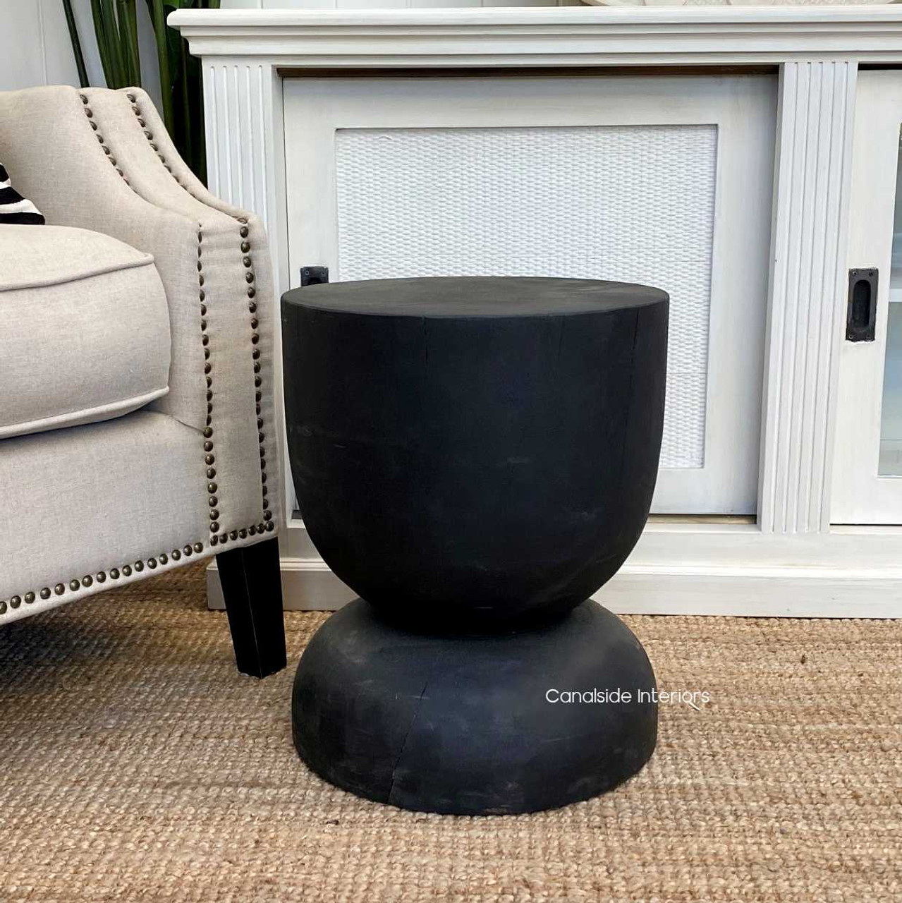 Chic Santorini Natural Wood Stool, offering a touch of boho luxe and classical elegance to your interior styling
