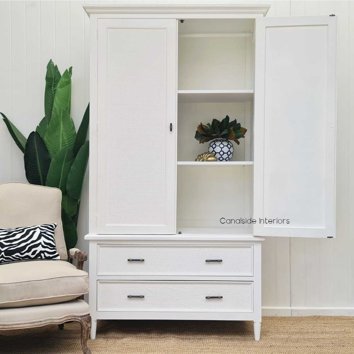 Profile view against a light interior, showcasing the wardrobe's harmonious blend with contemporary and classic decors.