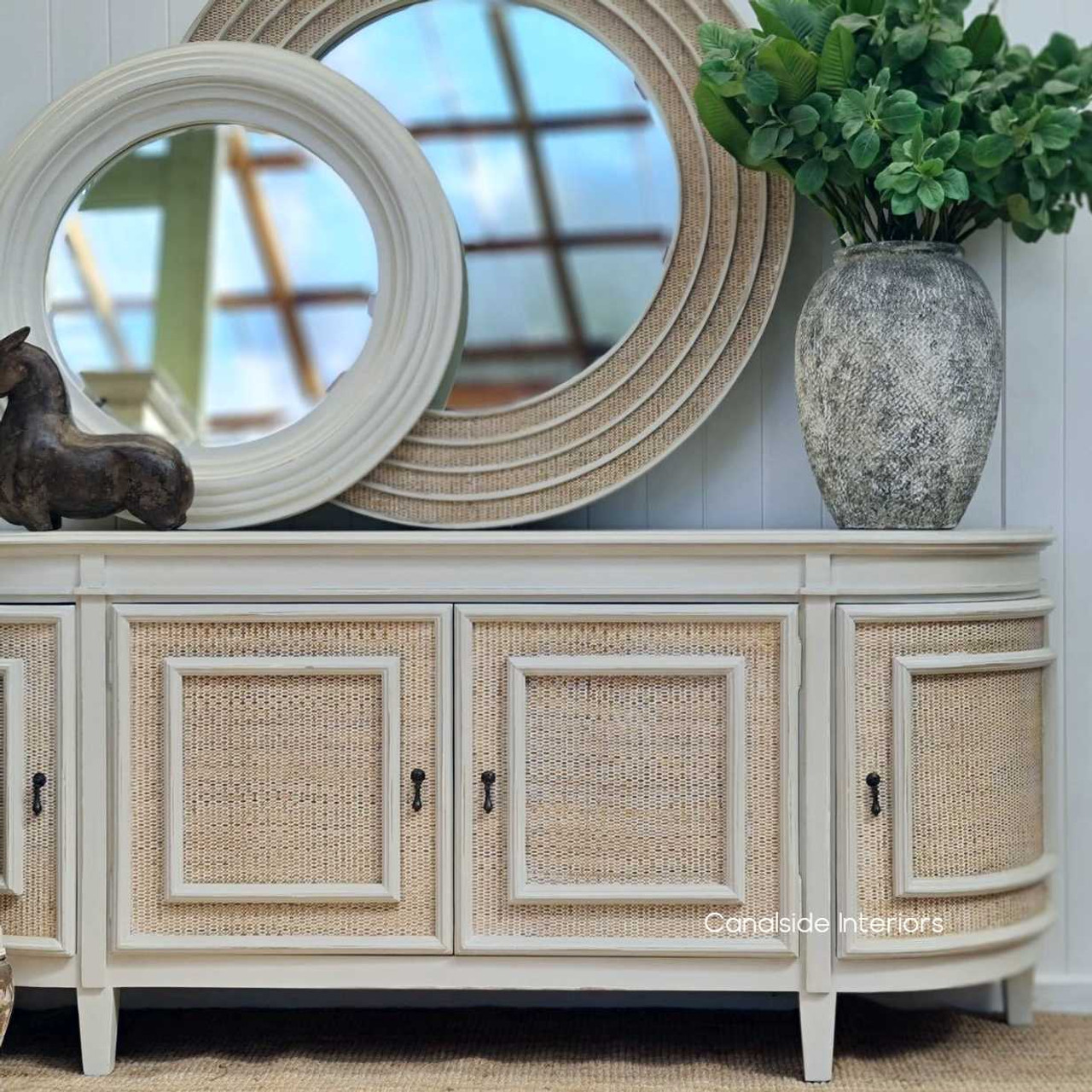 Francia Sideboard Distressed White Rattan  FRENCH  FURNITURE, HAMPTONS Style, PLANTATION Style, LIVING TV Media & Storage, TABLES Sideboards & Buffets, STORAGE, STORAGE Sideboards & Buffets