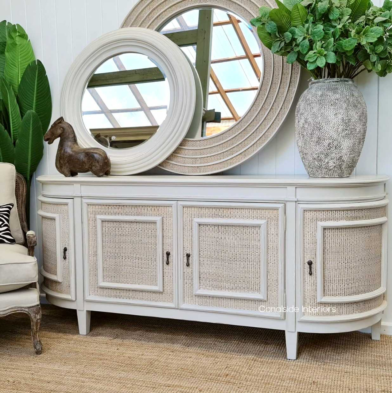 Transform your bedroom into a haven of sophistication with the Francia Stone Rattan Sideboard, where the allure of stone meets the warmth of rattan.