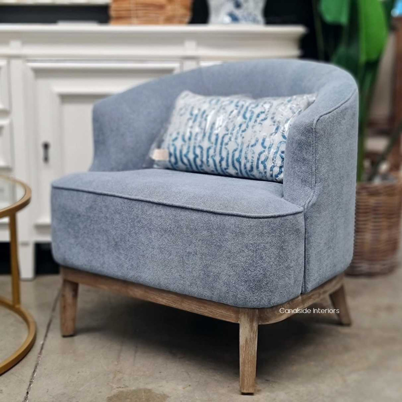 The Hamilton Tub Armchair's curved design brings modern comfort to a classic Hamptons-style home office - Canalside Interiors