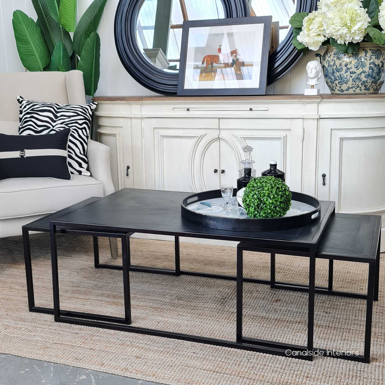 Styling inspiration, showcasing the coffee table set in a modern lounge setting, complemented by contemporary decor."