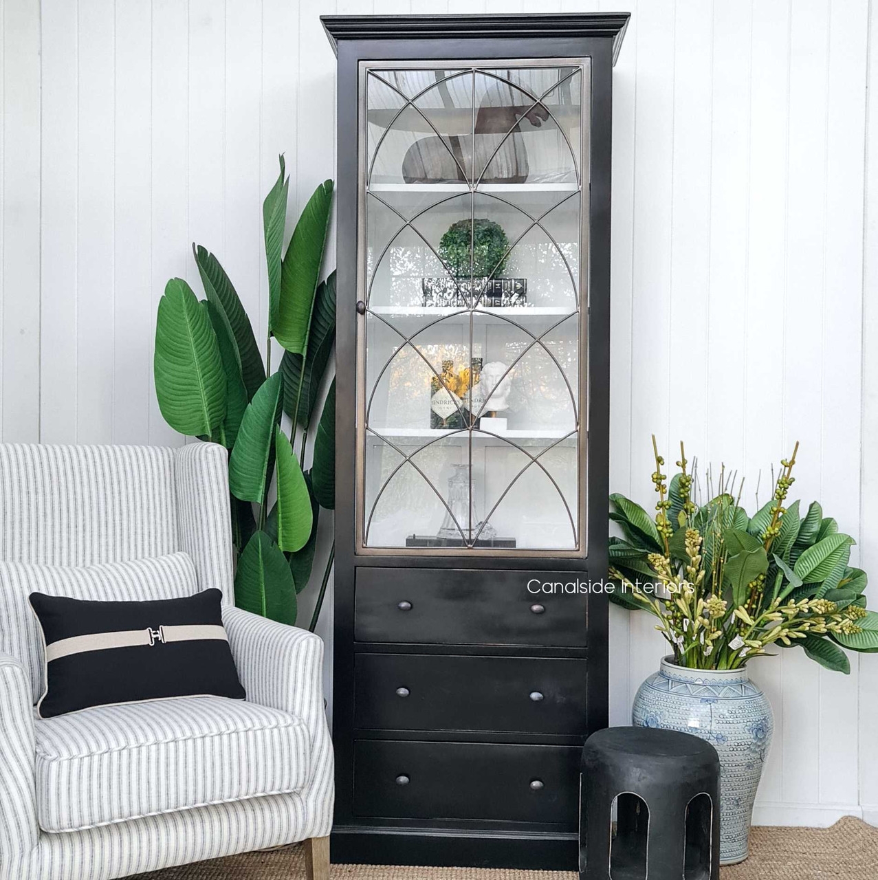 Lifestyle image depicting the Wessex Cabinet in a coastal-inspired interior, where its classical elements blend seamlessly with light, airy decor.