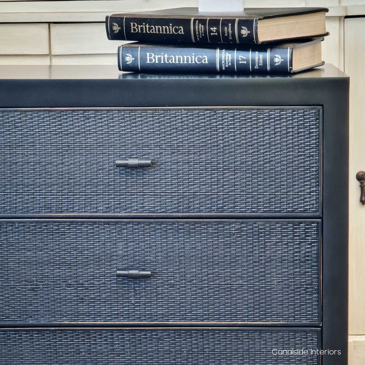 Enhance your bedroom with Canalside Interiors' Claremont Bedside Table, where timeless quality meets modern rattan design in distressed charcoal black