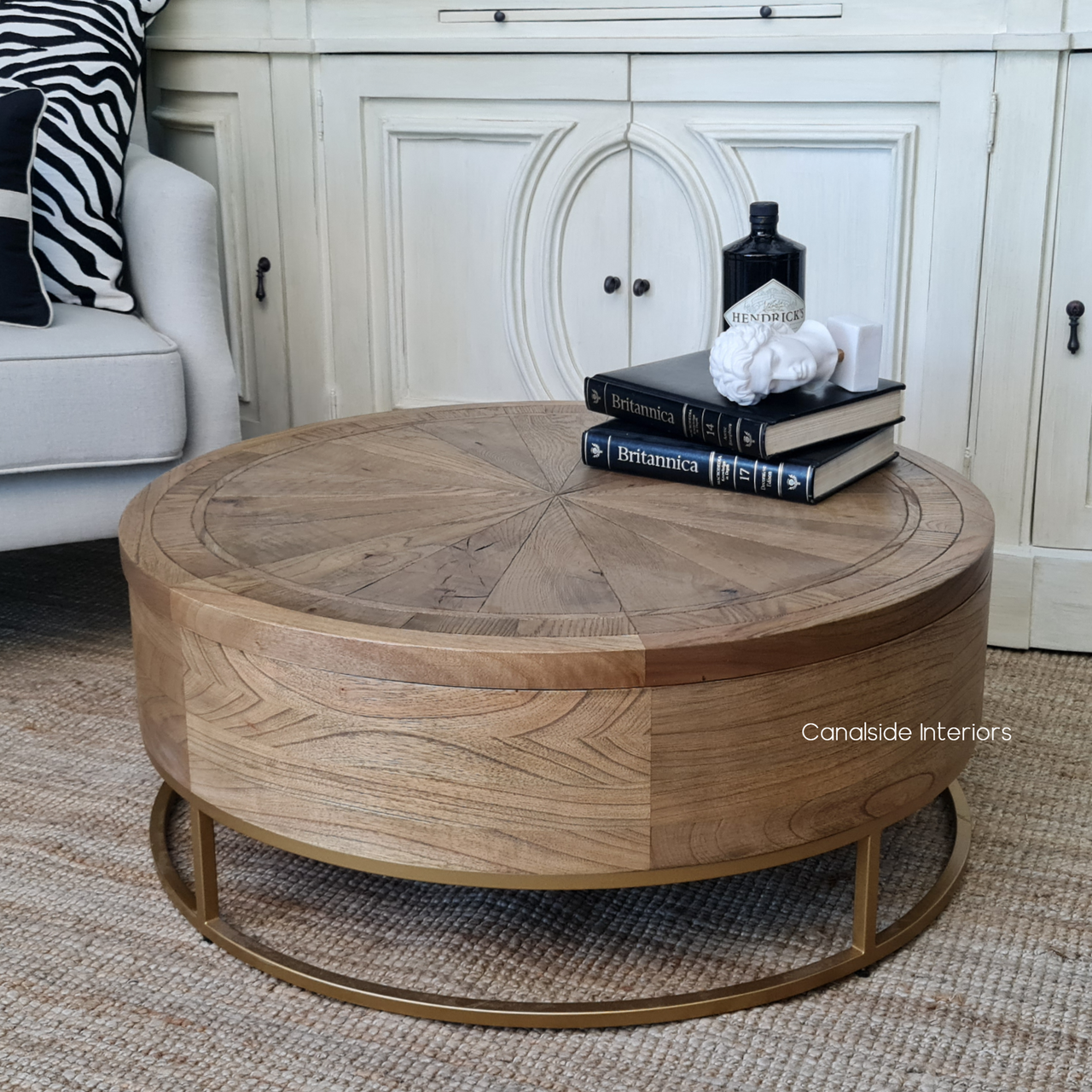 Danbury Parquetry Table in a living room setting, blending traditional and modern styles | Canalside Interiors.