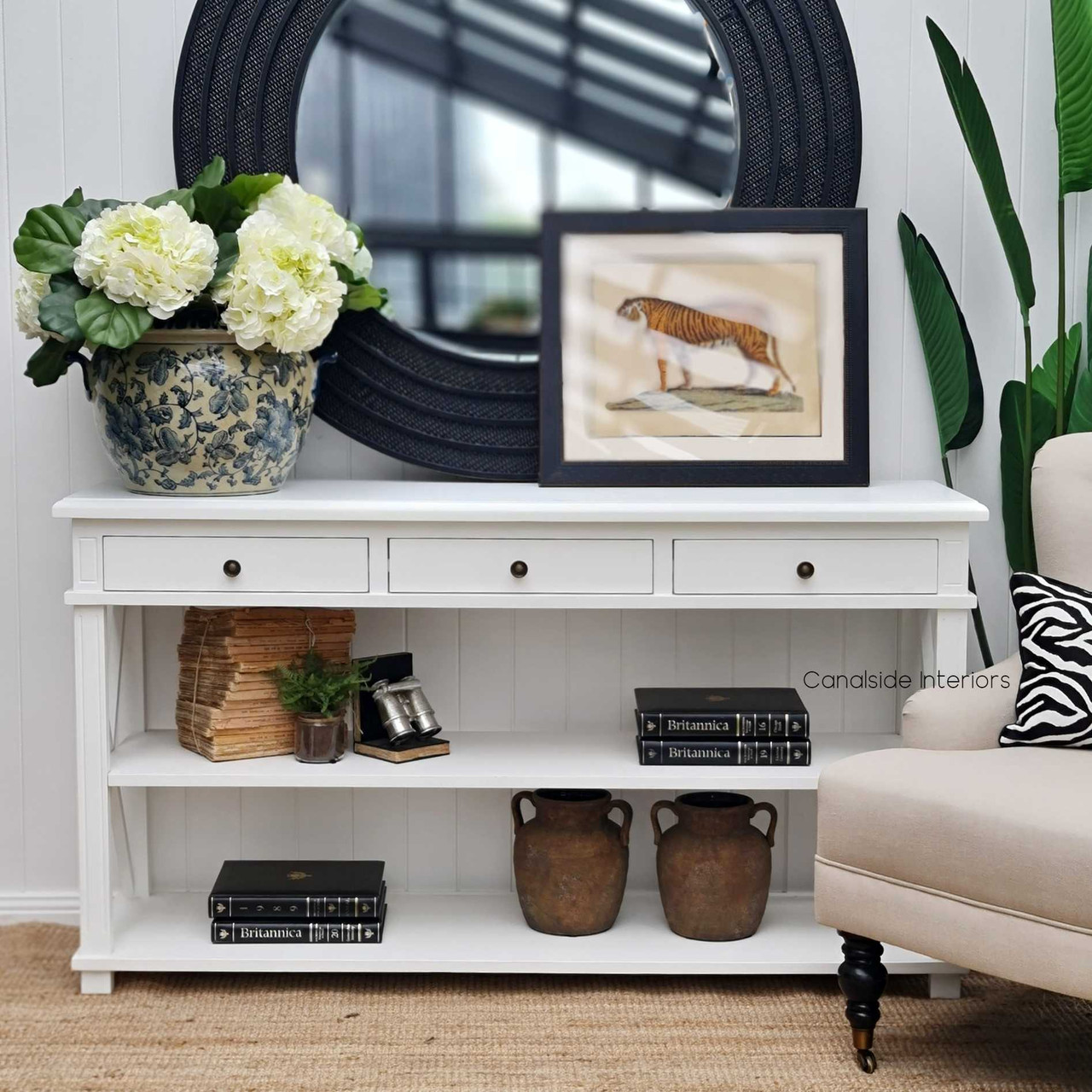 A chic statement in crisp white, the Hampton Avenue Coffee Table from Canalside Interiors adds sophistication to your lounge area