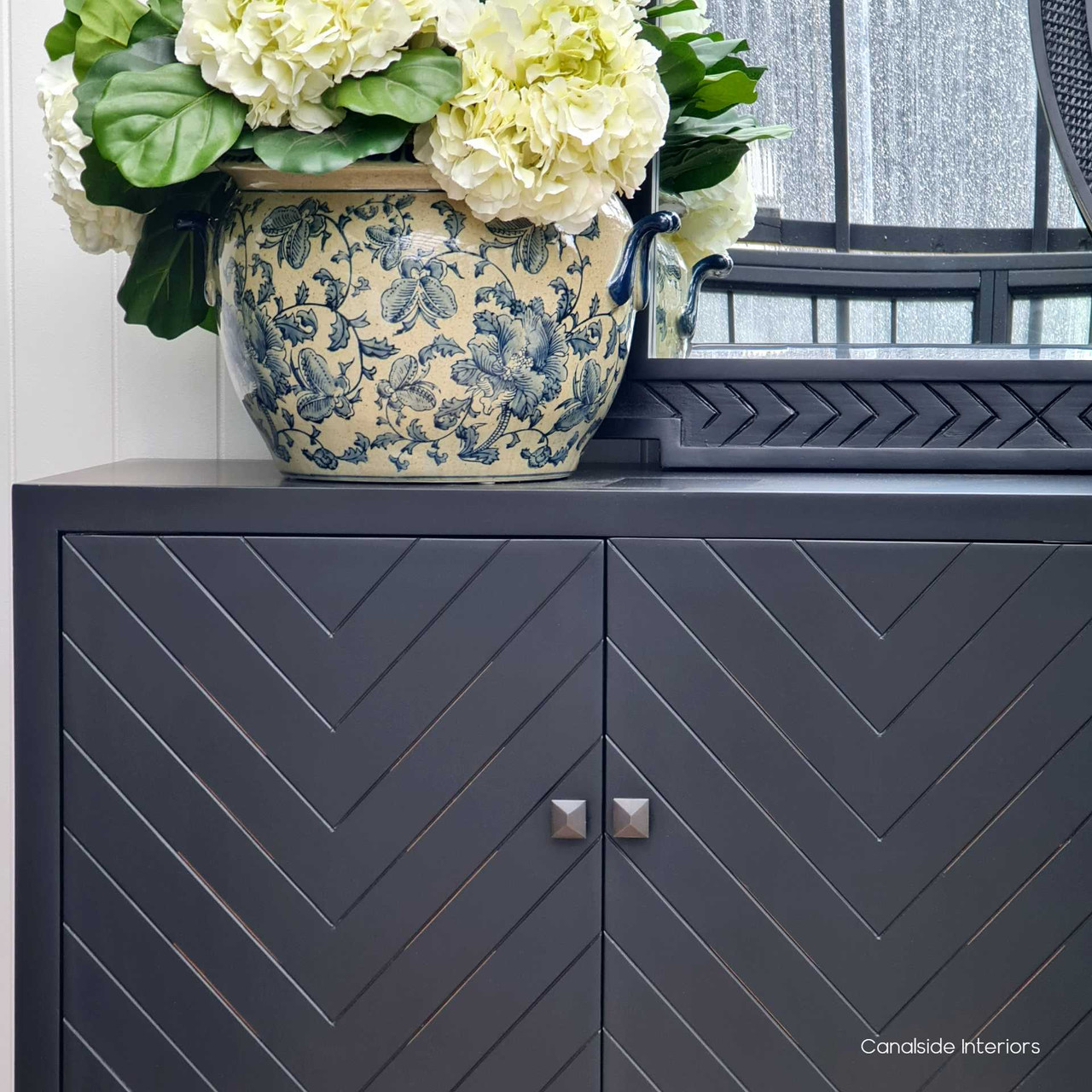 This four-door sideboard, featuring a unique herringbone design, is Canalside Interiors' answer to the quest for timeless, quality furniture