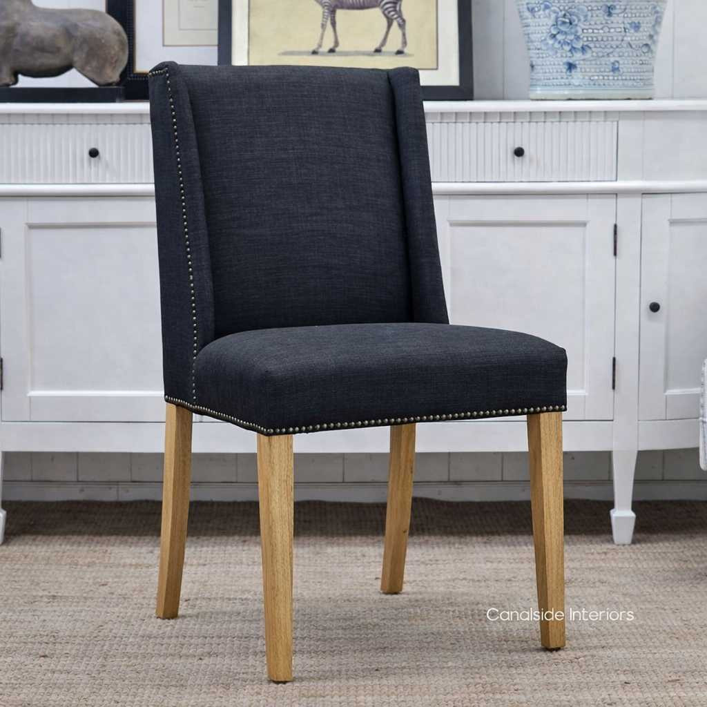 Leclerc Dining Chair, Contemporary Elegance with Natural Oak Legs, Side Angle