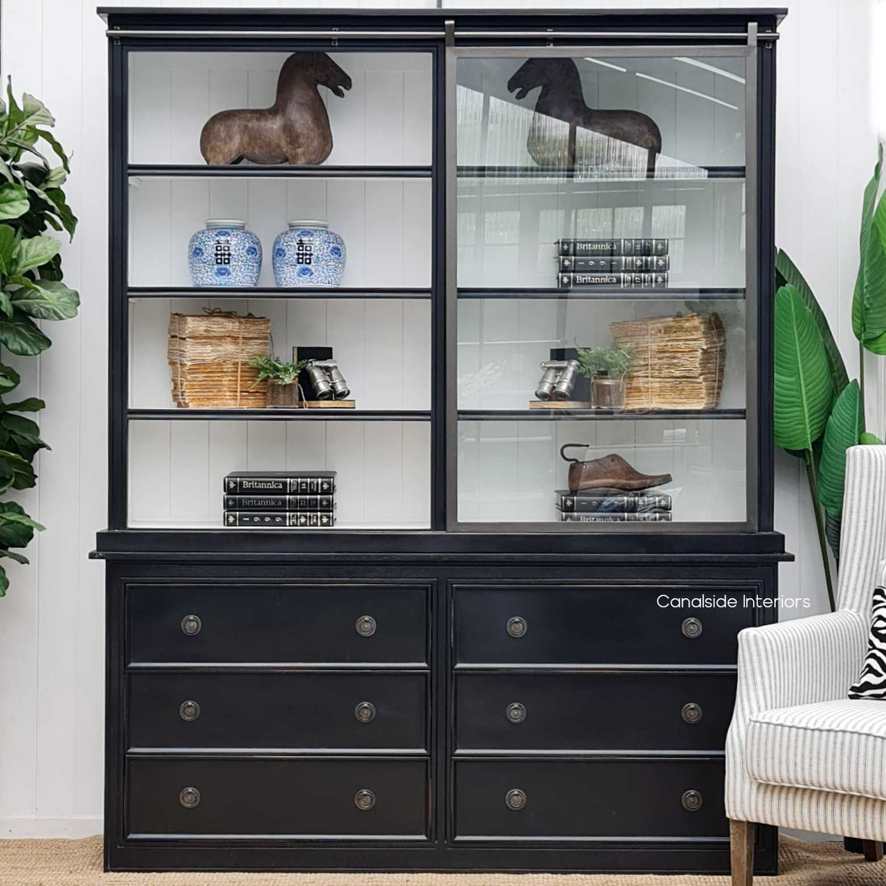 Pemberley Wall Unit set in a coastal-inspired living room, displaying its generous storage and chic appeal