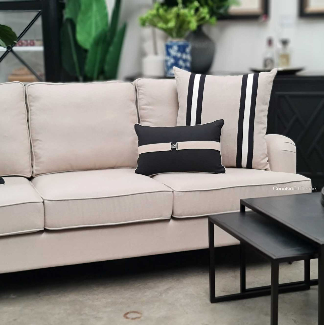 Elegant cream Sloan Sofa with espresso legs, demonstrating timeless quality in a modern Hamptons interior.