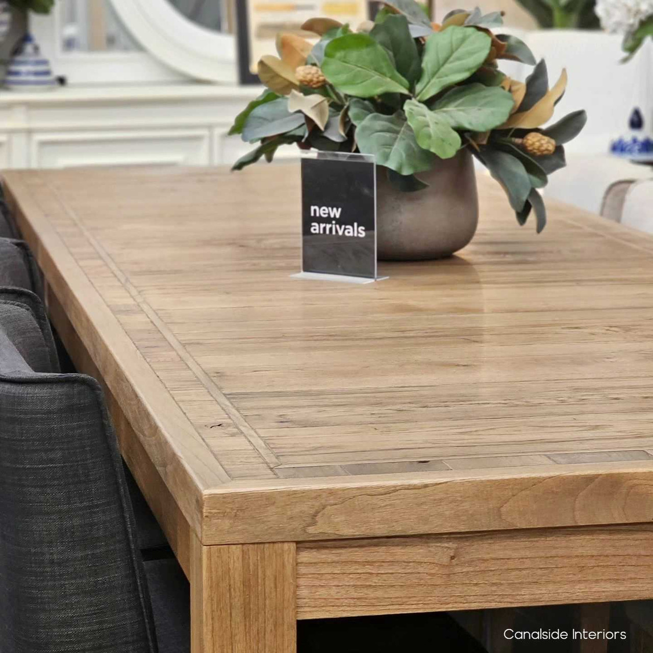 Setting shot showcasing detail of the hand-crafted finish on the Hayworth Dining Table.