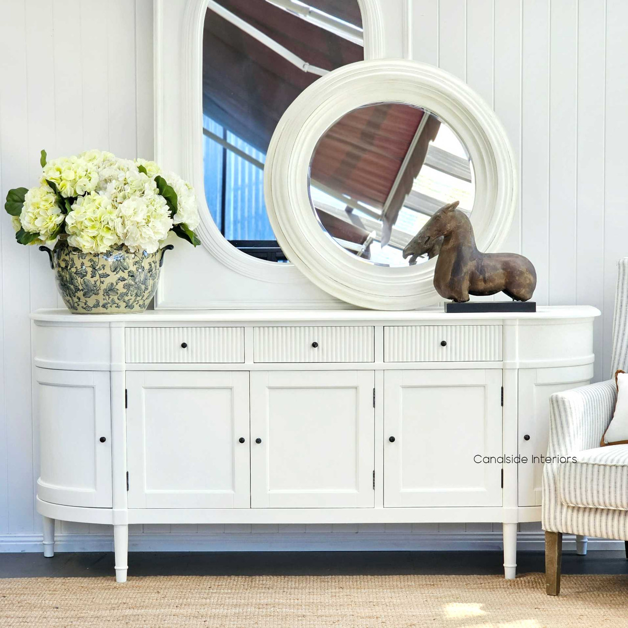 A front-facing view of the French Louis Buffet Grande, highlighting its generous dimensions and capacity for storing dining essentials - Canalside Interiors.