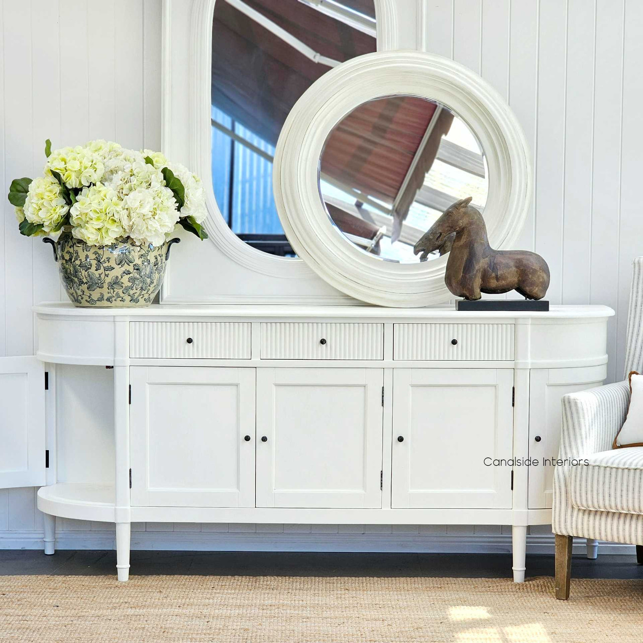The French Louis Buffet Grande featured in a well-lit living room, creating a focal point that combines aesthetic appeal with practicality - Canalside Interiors.