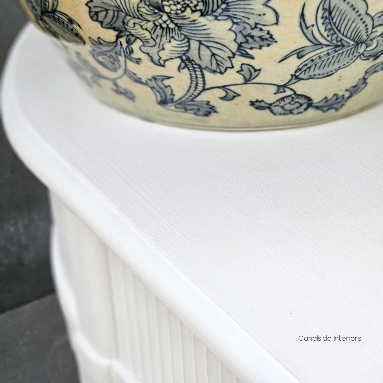 A close-up on the subtle distressing of the French Louis Buffet Grande, adding depth and texture to its modern classic design.