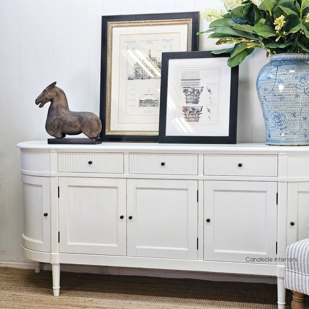 Shot of the French Louis Buffet Grande, showcasing its spacious top surface ideal for decorative items or serving purposes - Canalside Interiors