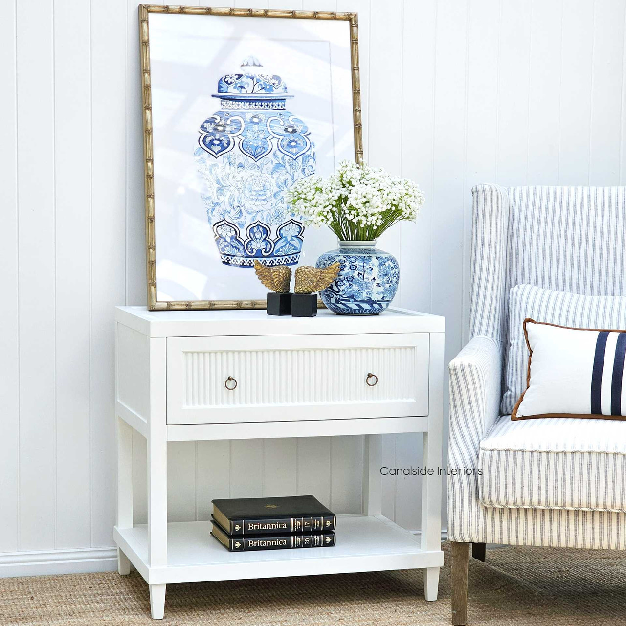 Sorrento Bedside Grande White  BEDROOM, TABLES, HAMPTONS Style, coastal Style, TABLES Side Tables, LIVING Coffee & Side Tables, BEDROOM Bedsides, fluted, ribbed, bedroomstyle, main bedroom, master bedroom, primary bedroom, kids bedroom, nightstand