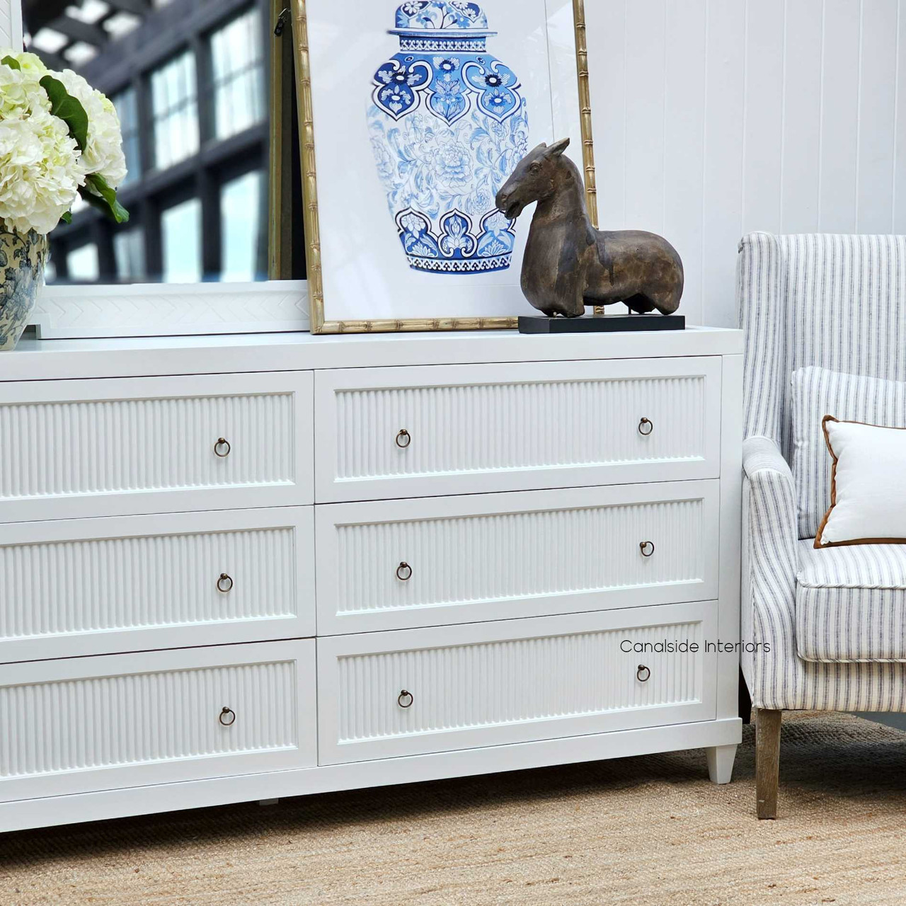 Elegant view of the Sorrento 6 Drawer Chest, a practical storage solution for a sophisticated dining room setting