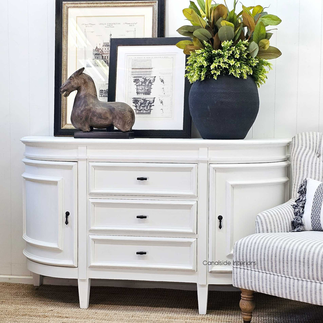 Elegantly curved Francia Petite Sideboard, perfect for adding a coastal charm to any Sydney home's lounge room or library.