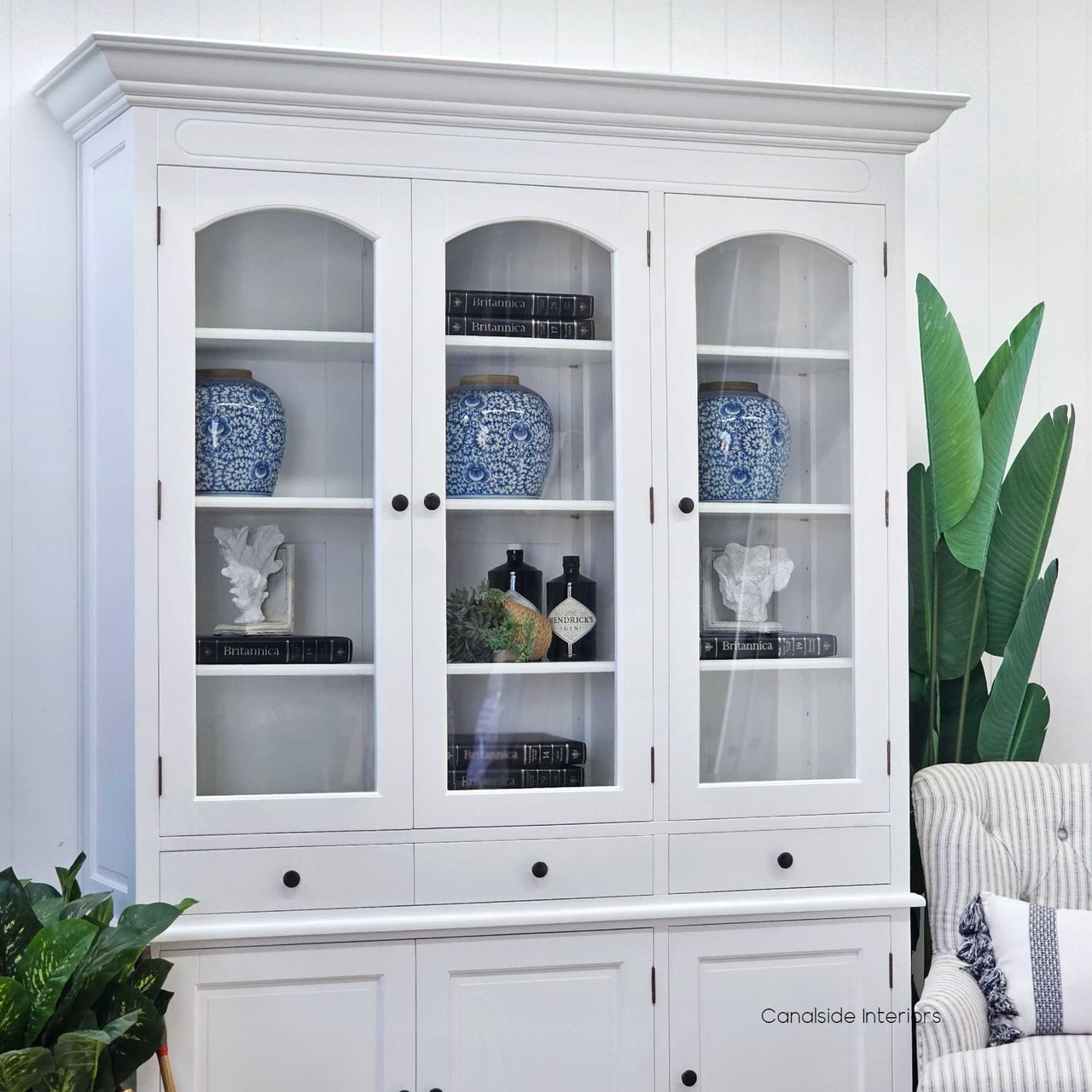 Angled view of the Key Largo 3 Door Unit, blending timeless design with practical storage for a coastal-inspired living room