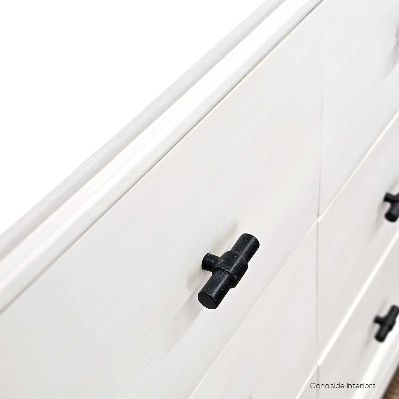 Close-up of the Camille Chestâ€™s elegant drawer detail, highlighting the quality and timeless design by Canalside Interiors